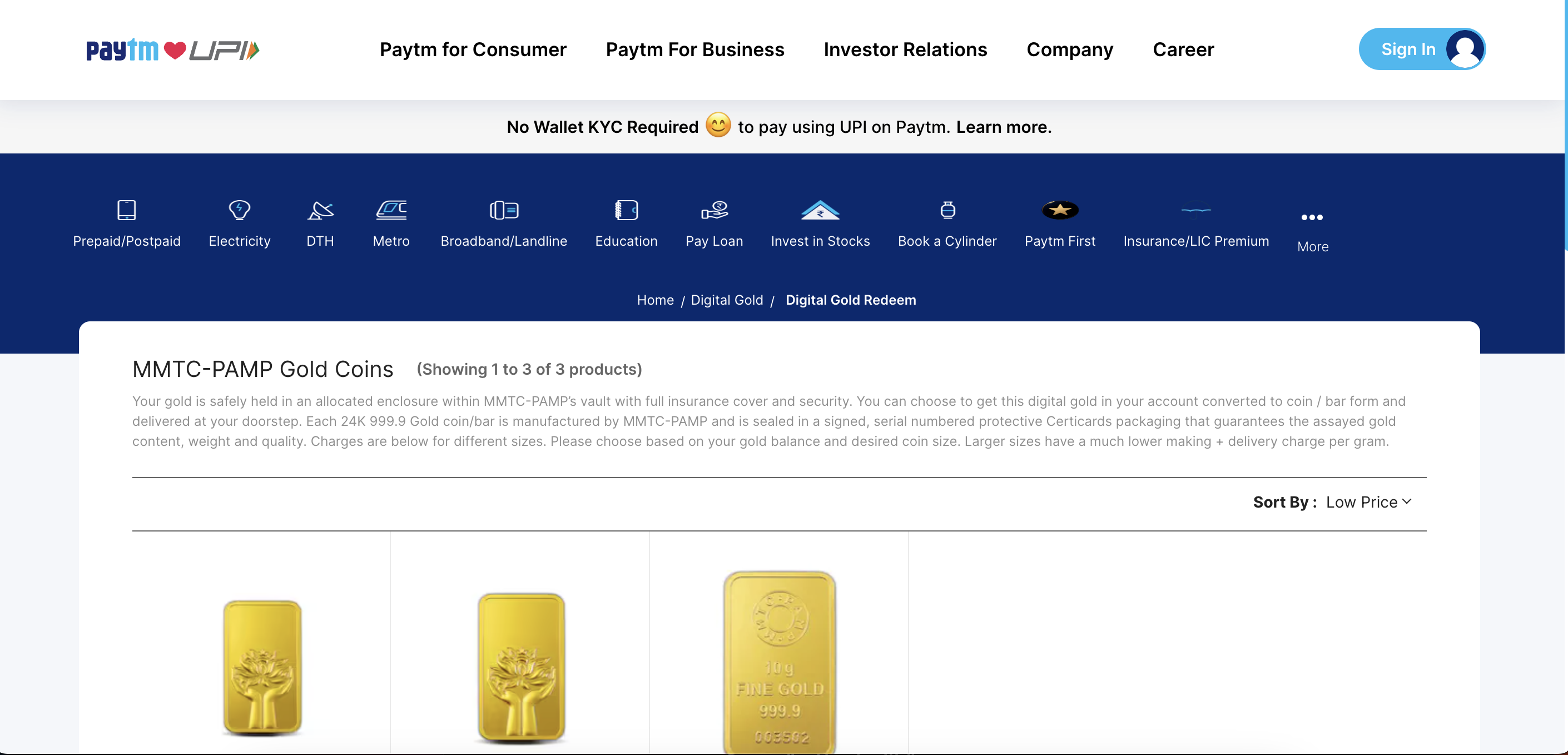 Paytm Gold website