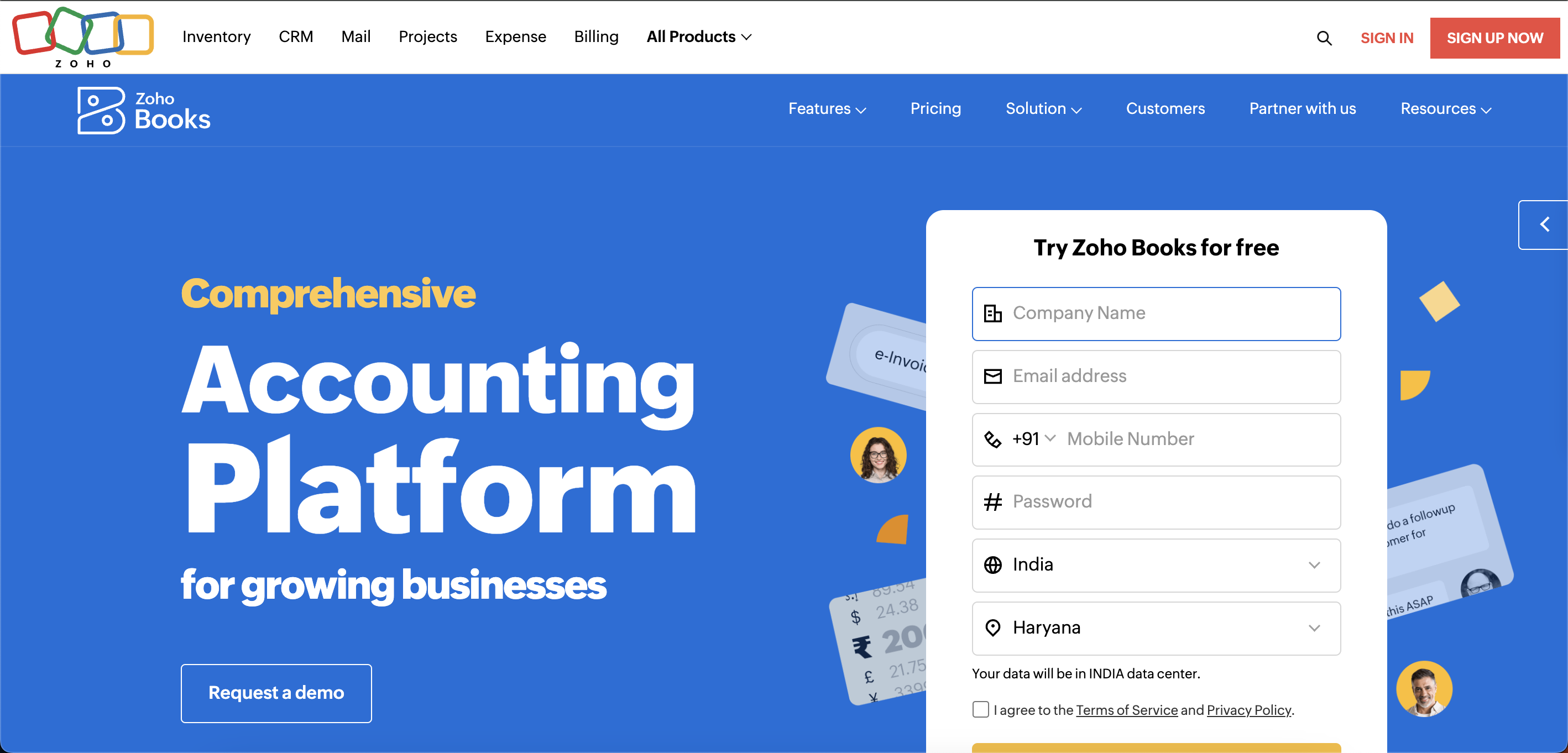 Zoho Books website