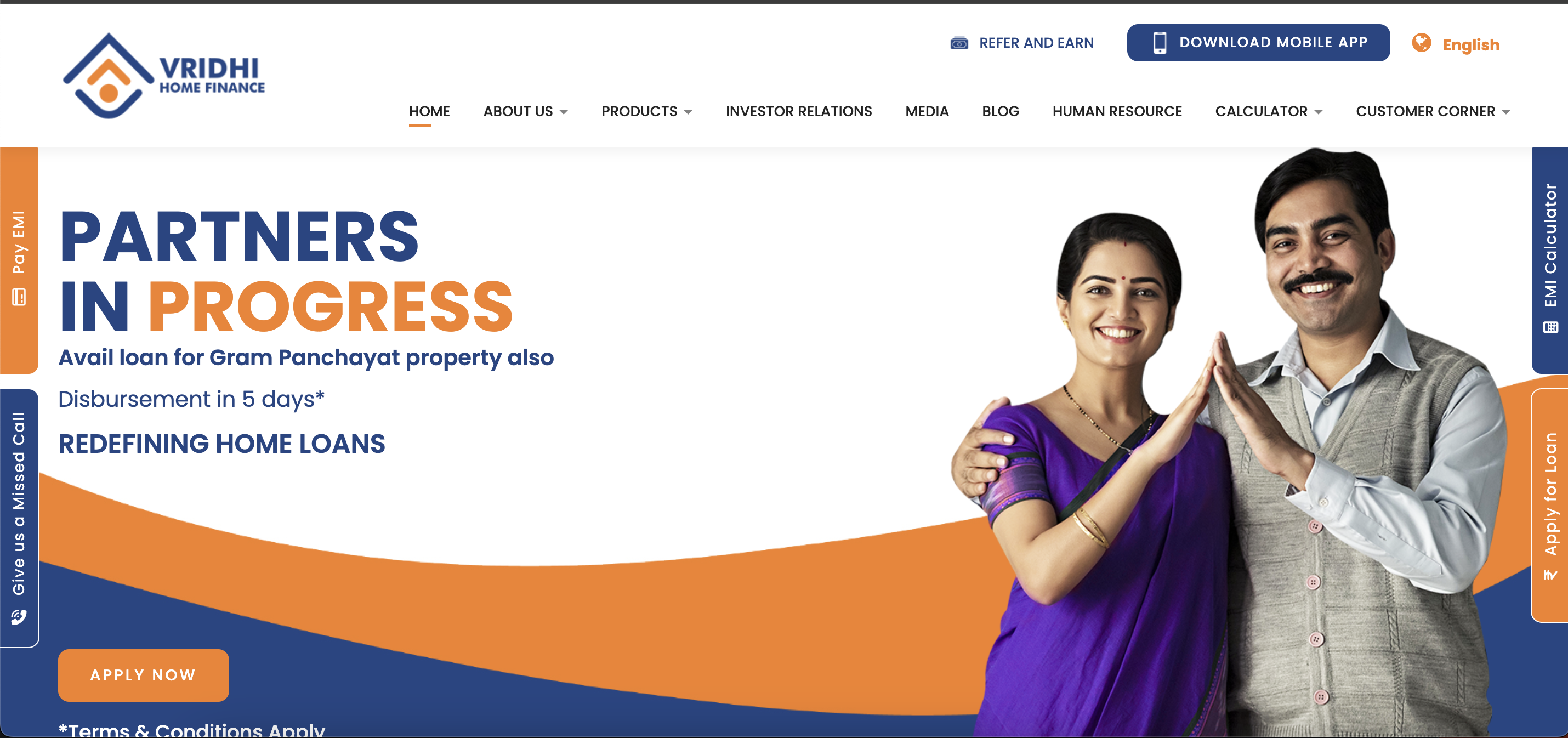 Vridhi Housing Finance website