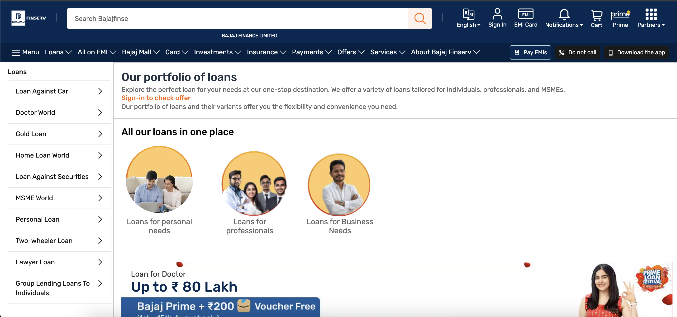 Bajaj Finserv website
