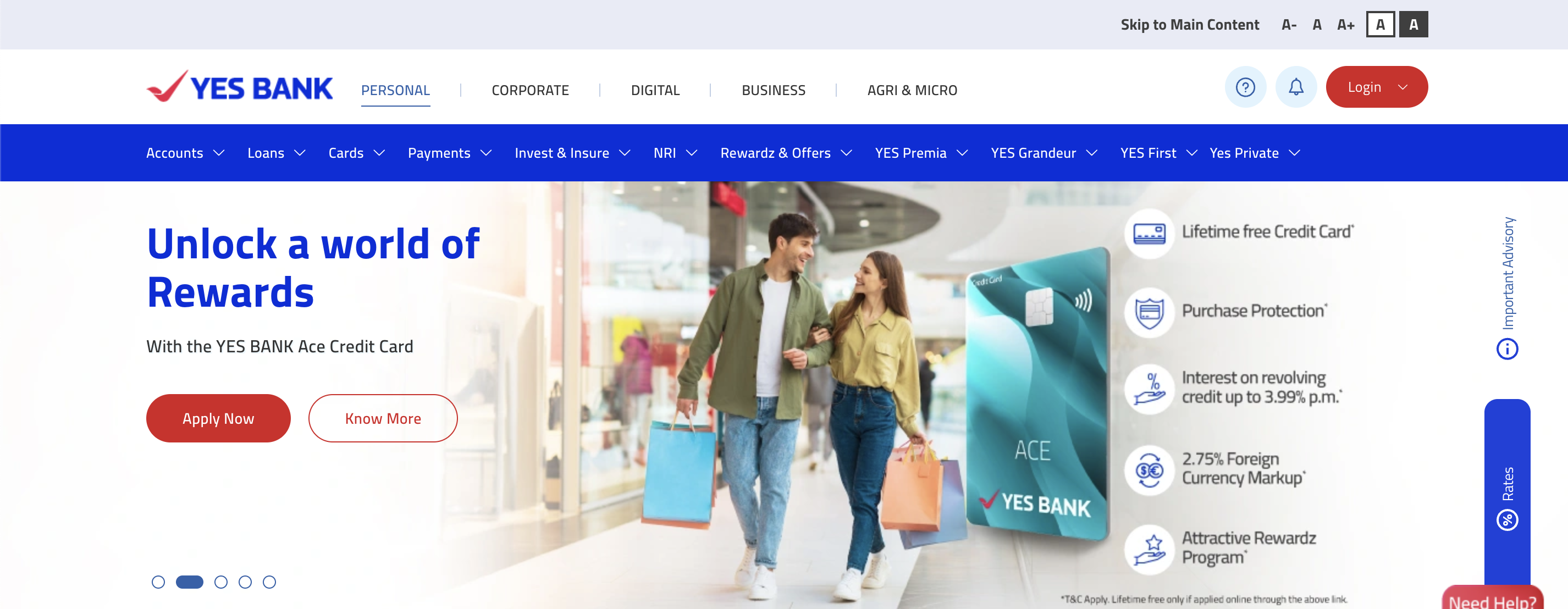 Yes Bank (Personal Loans) website
