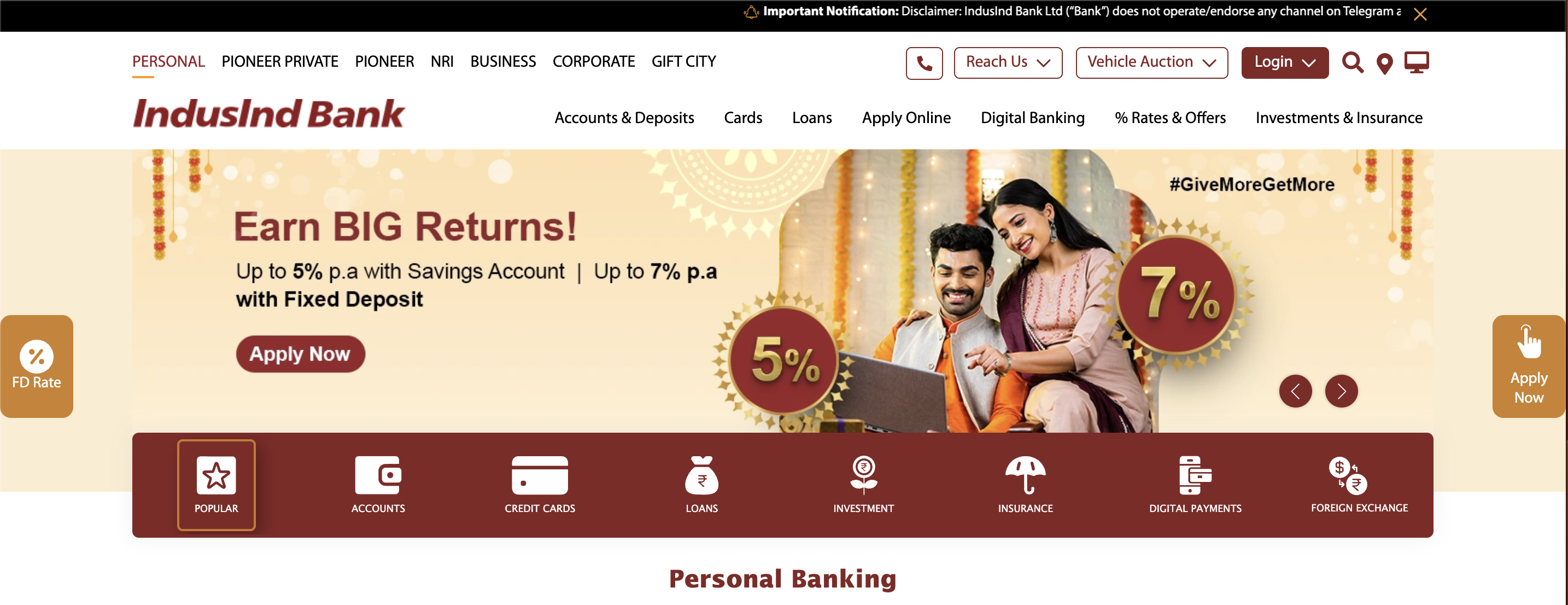 IndusInd Bank website