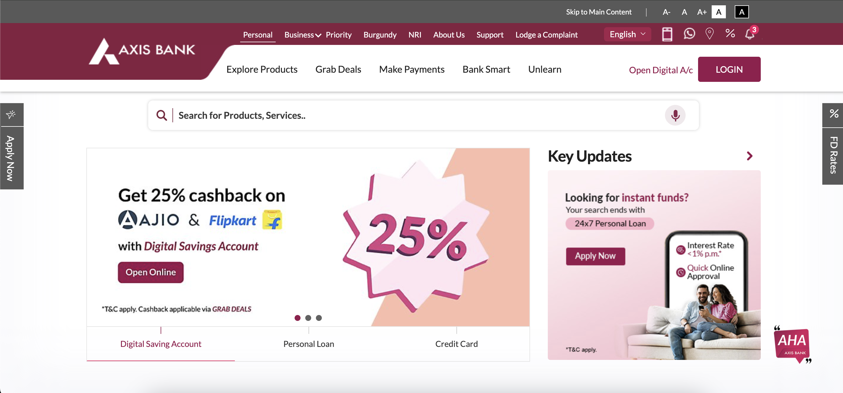 Axis Bank website