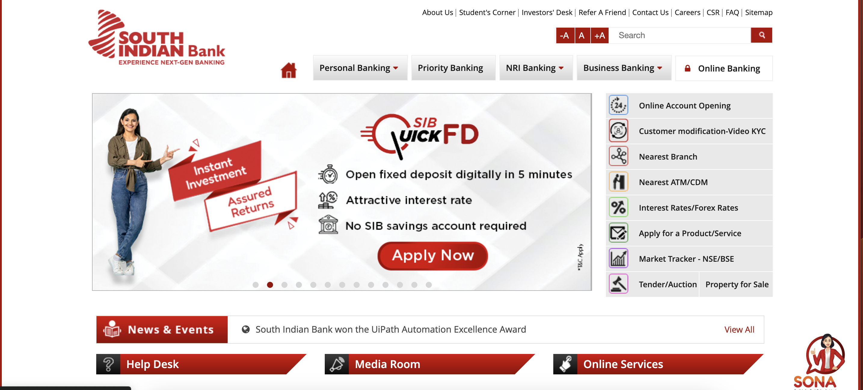 South Indian Bank website