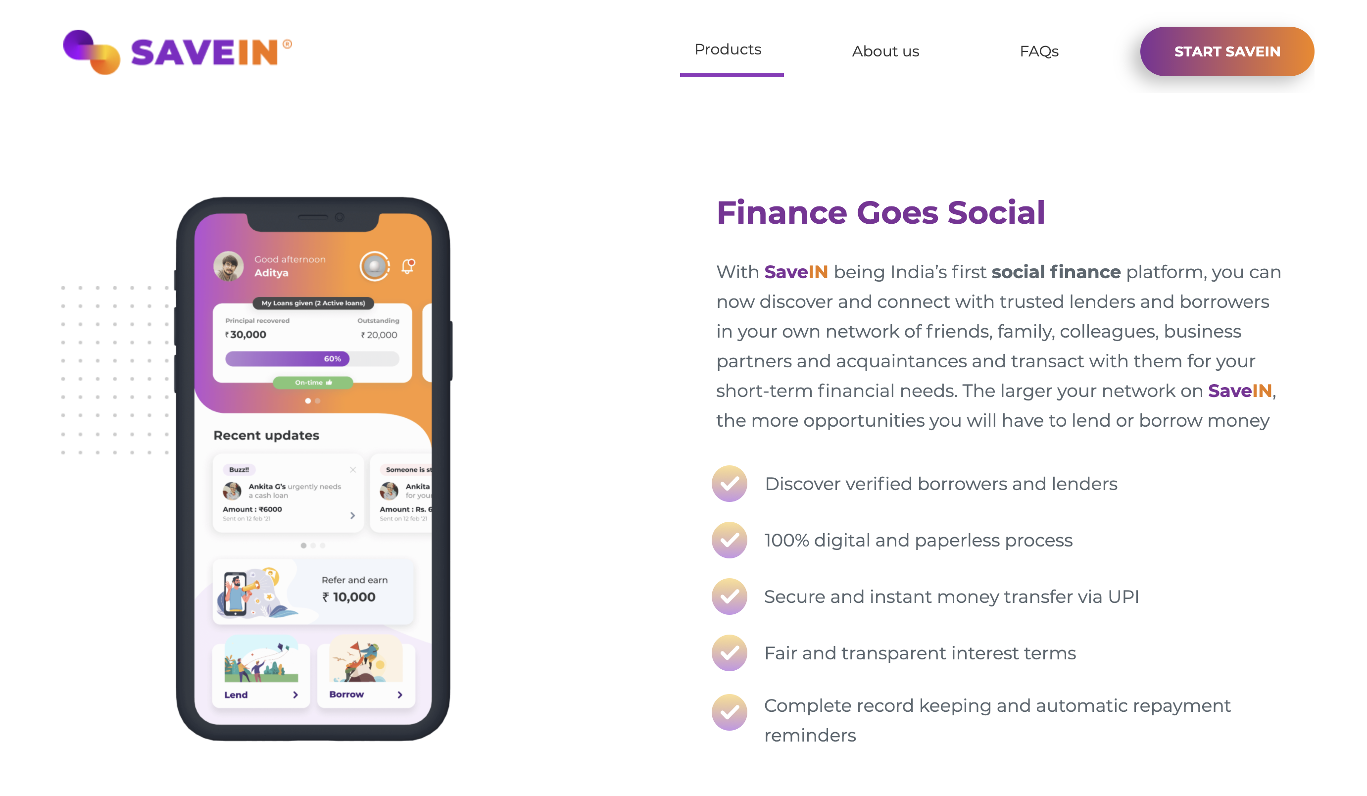 SaveIn Money, one of the best Neobanking apps in India in 2021 for social finance. 