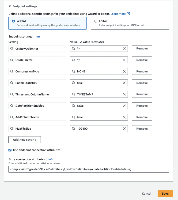 endpoint settings