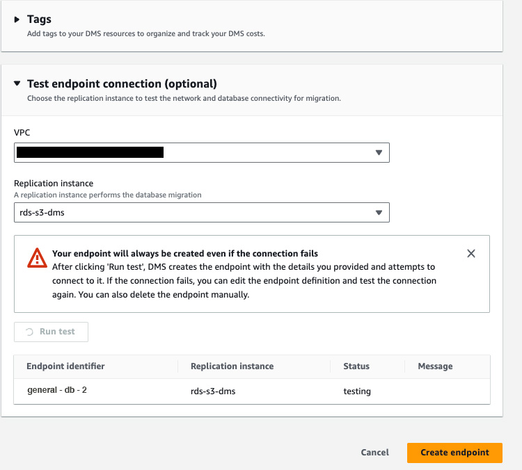 VPC and replication instance